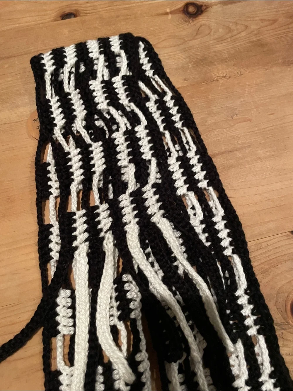 Handmade Black White Crochet braided fringe nautical festival hippie scarf OS